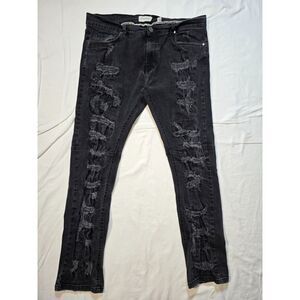 FWRD Denim Jeans Mens Size 38 Black Distressed Skinny Stretch Slim Punk - 116